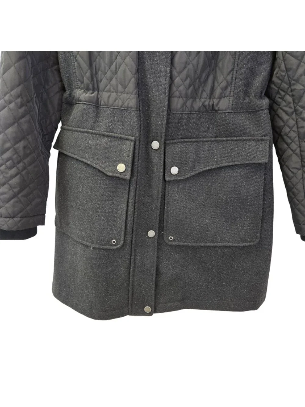 Lucky Brand Mixed Media Wool Blend Quilted Hooded Coat Size Medium